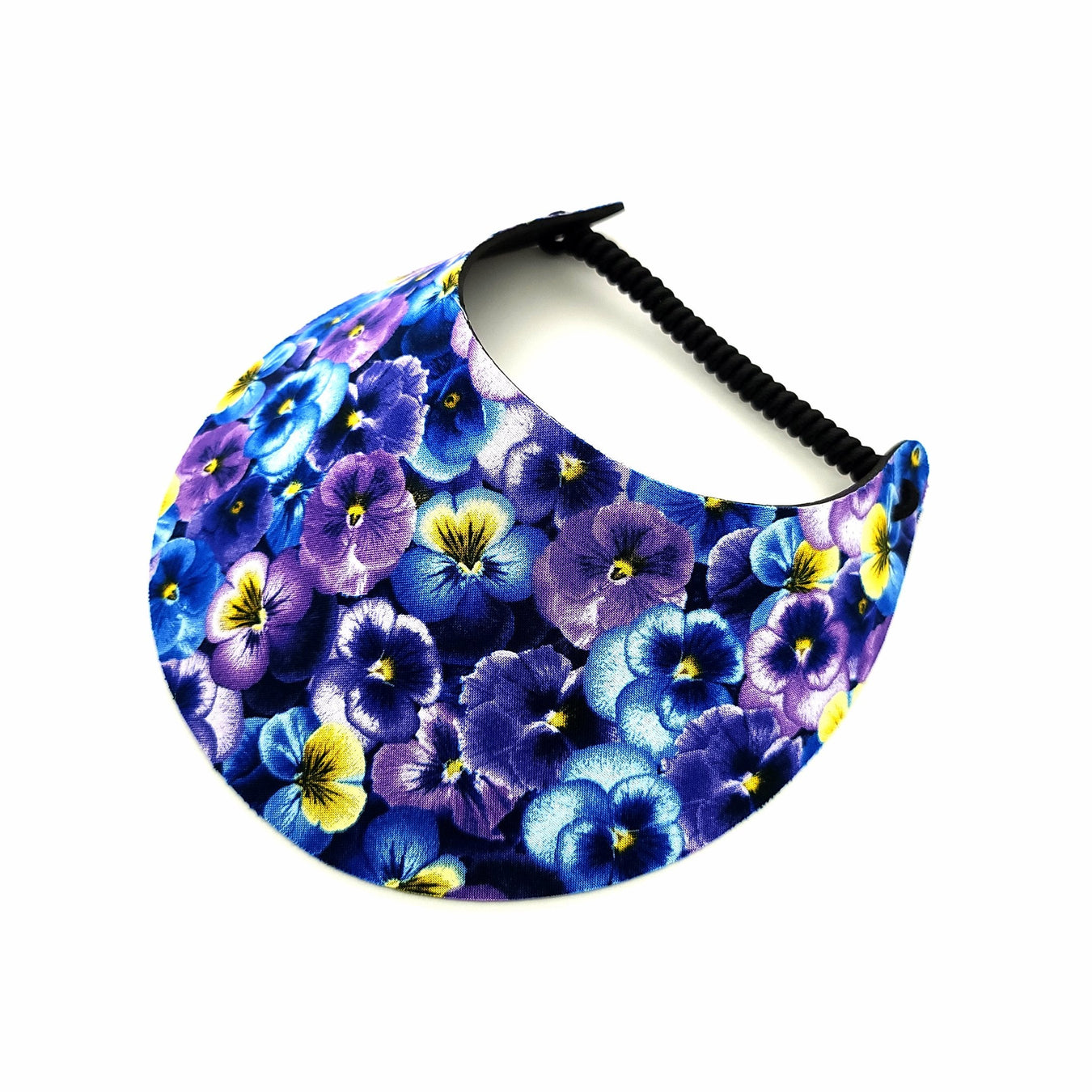 Floral print fabric foam sun visors with adjustable coil lace band