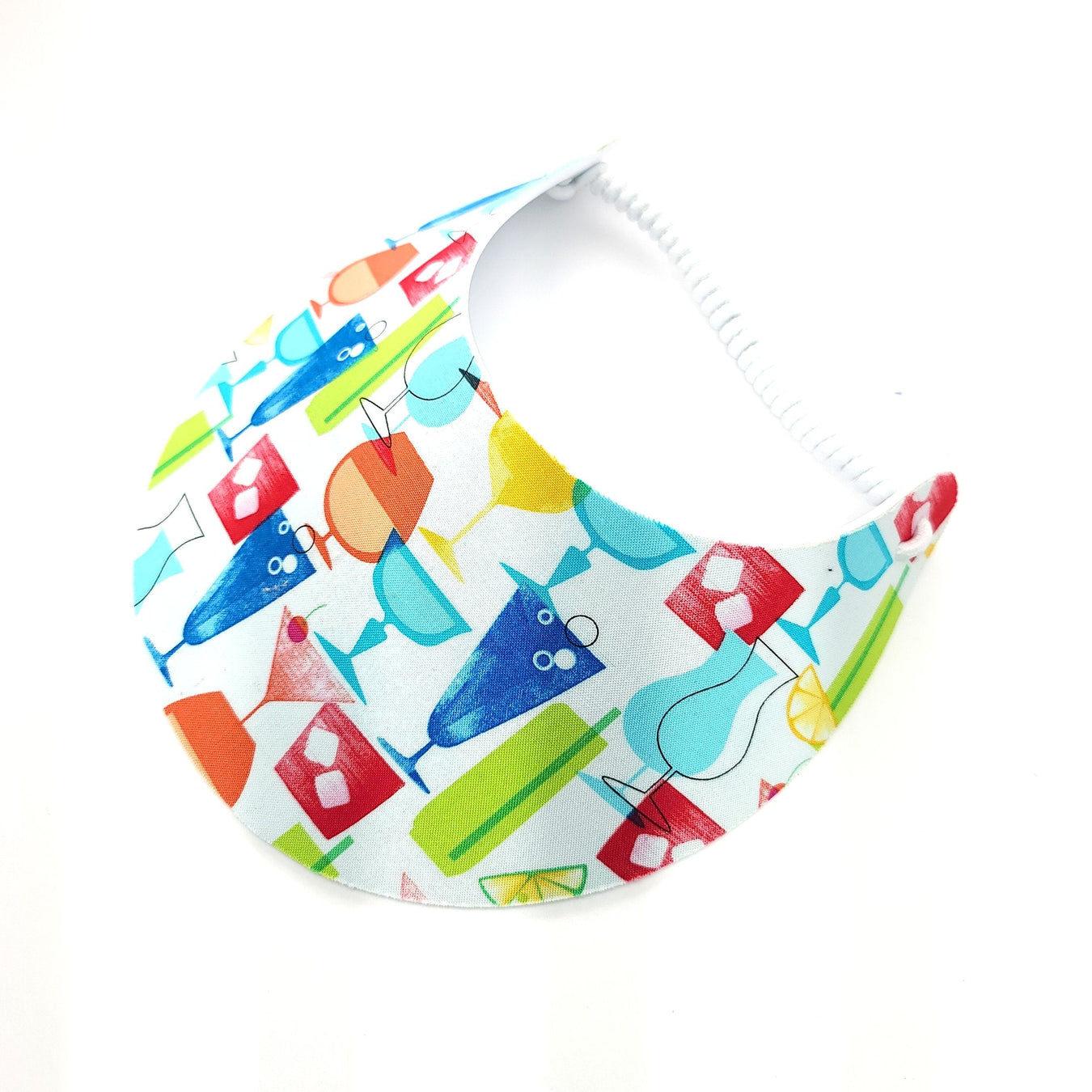Fun colorful fabric foam sun visor prints with adjustable curly coil lace band