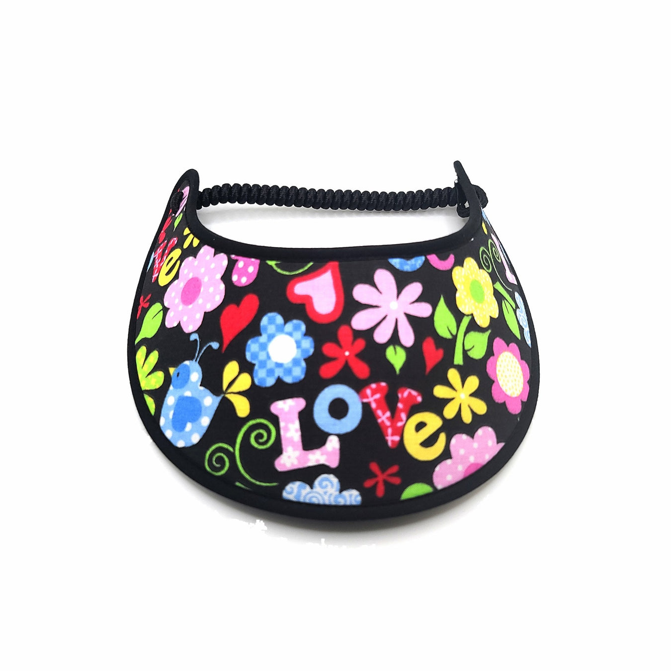 Trimmed Fabric Foam Visor with adjustable curly coil band