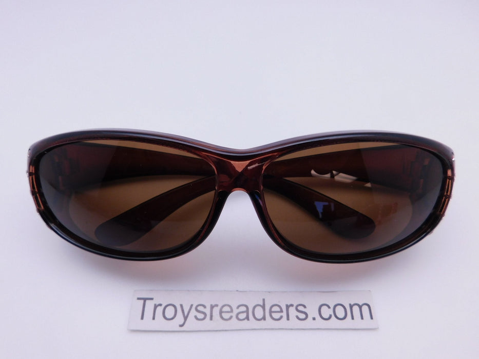 Polarized Translucent Double Temple Rhinestone Fits-Over Sunglasses in Six Colors Fit Over Sunglasses Brown Amber 
