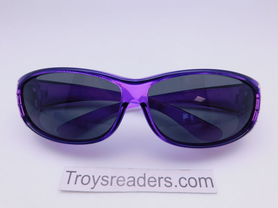Polarized Translucent Double Temple Rhinestone Fits-Over Sunglasses in Six Colors Fit Over Sunglasses Purple Smoke 