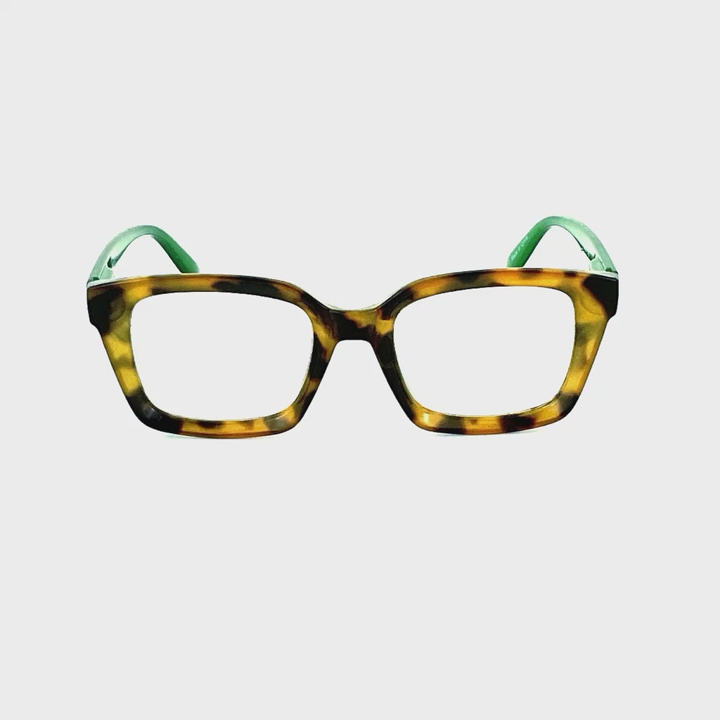 Wild Side Fully Magnified Colorful Square Reading Glasses With Matching Case Green Frame