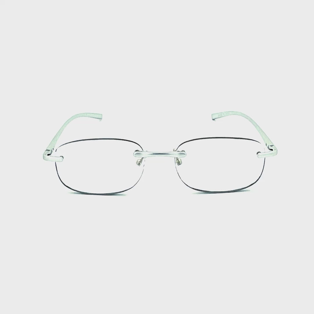 Schweet Fully Magnified Frameless Oval Reading Glasses with Aluminum Temples Silver Frame