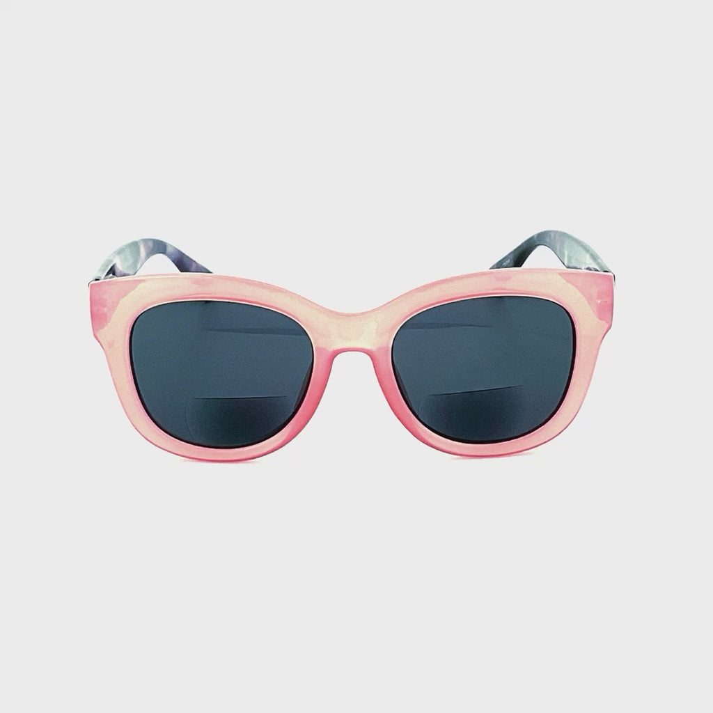 Go Crazy Big Round Colorful & Marbled Frame Bifocal Sunglass Readers Pink Frame