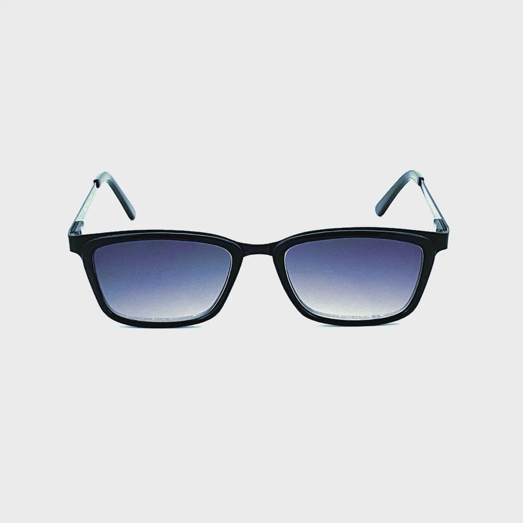 Righto Fully Magnified Rectangular Metal Frame Acetate Trim Reader. Black Sunglass
