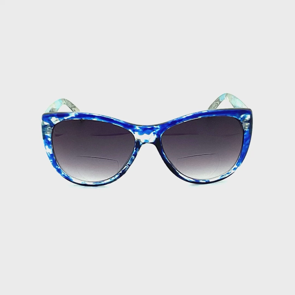 Dink Fun Print Cay-Eye Frame Bifocal Sunglass Readers Blue Frame