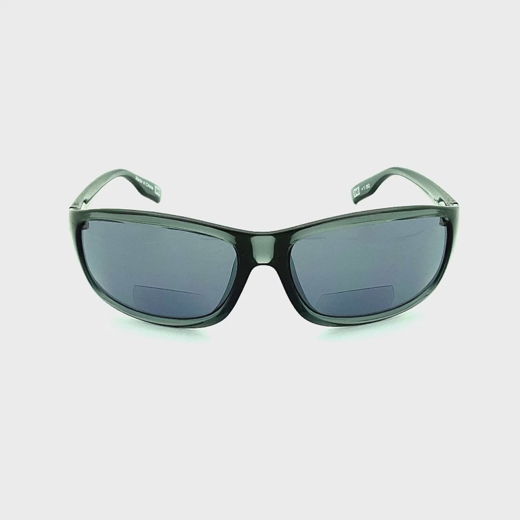 Cinzia Incognito Sport Wrap Bifocal Reading Sunglasses with Case in Three Colors Gray Frame