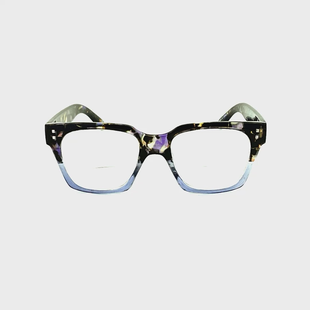 Bada Square Frame Clear Bifocal Reading Glasses Purple Frame