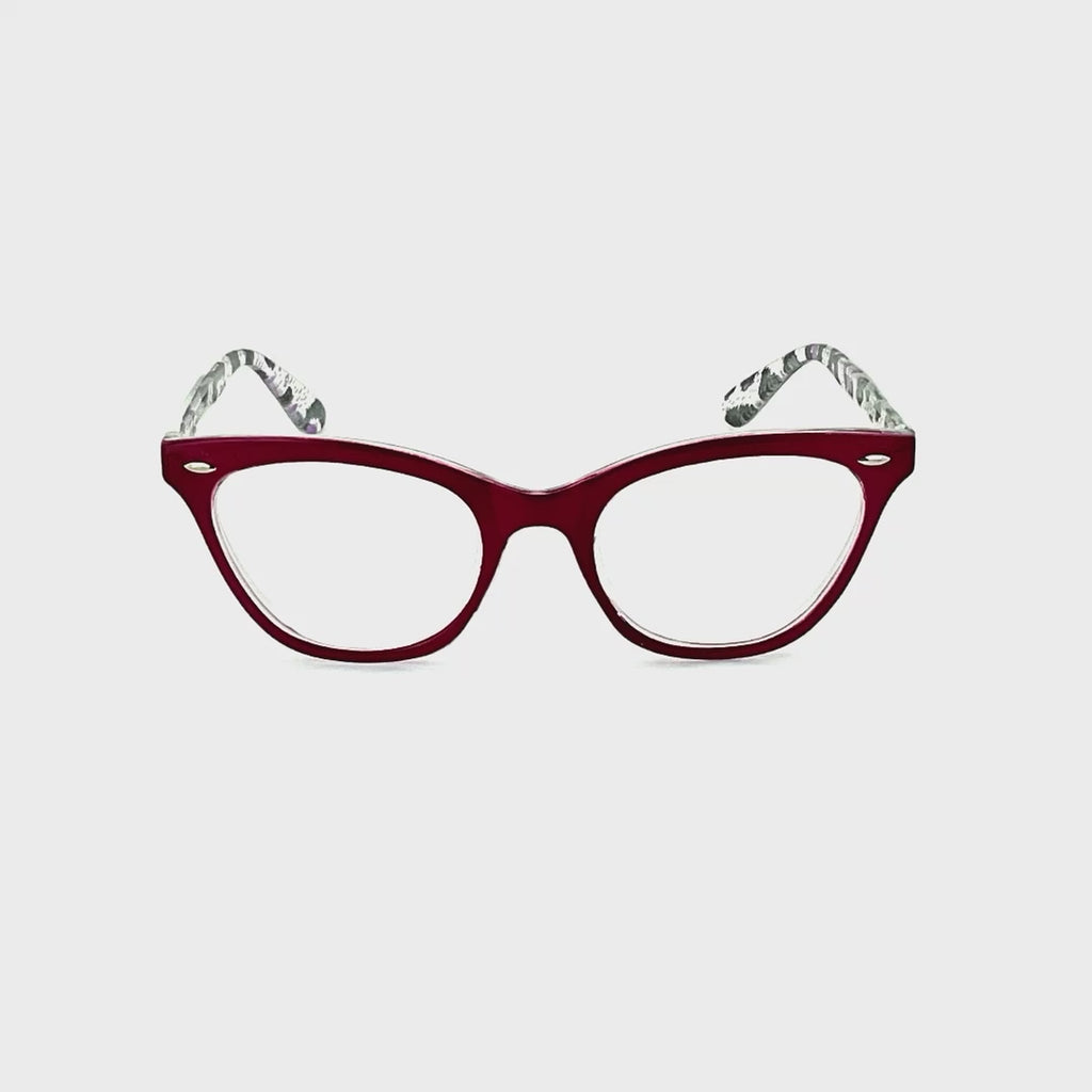 Hot Diggity Dog High Power Oval Cat Eye Shape Spring Temple Reading Glasses up to +6.00 Red Frame
