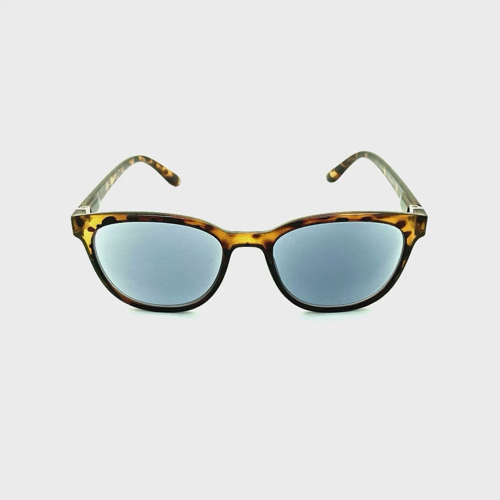 Split Fully Magnified Photochromic Round Reading Sunglasses Tan Tortoise Frame Sunglasses