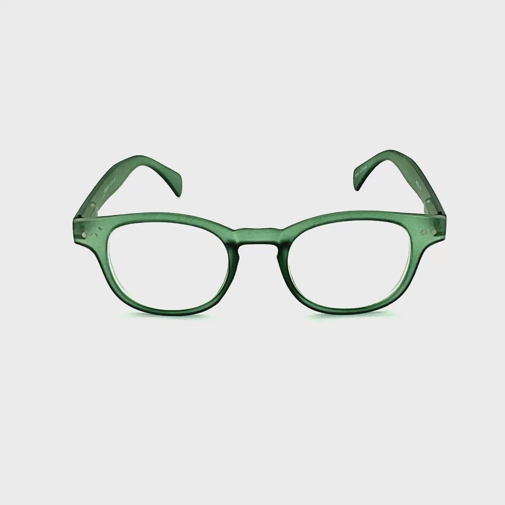 Doll Dizzy High Power Large Round Shape Colorful Spring Temple Reading Glasses up to +6.00 Green Color Frame