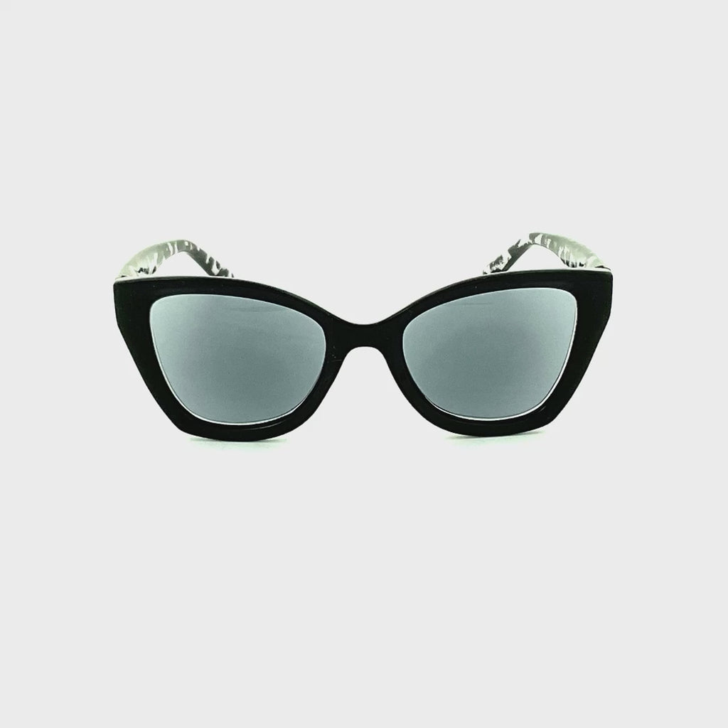 Psych Cat-Eye Frame Fully Magnified Reading Sunglasses Black Frame