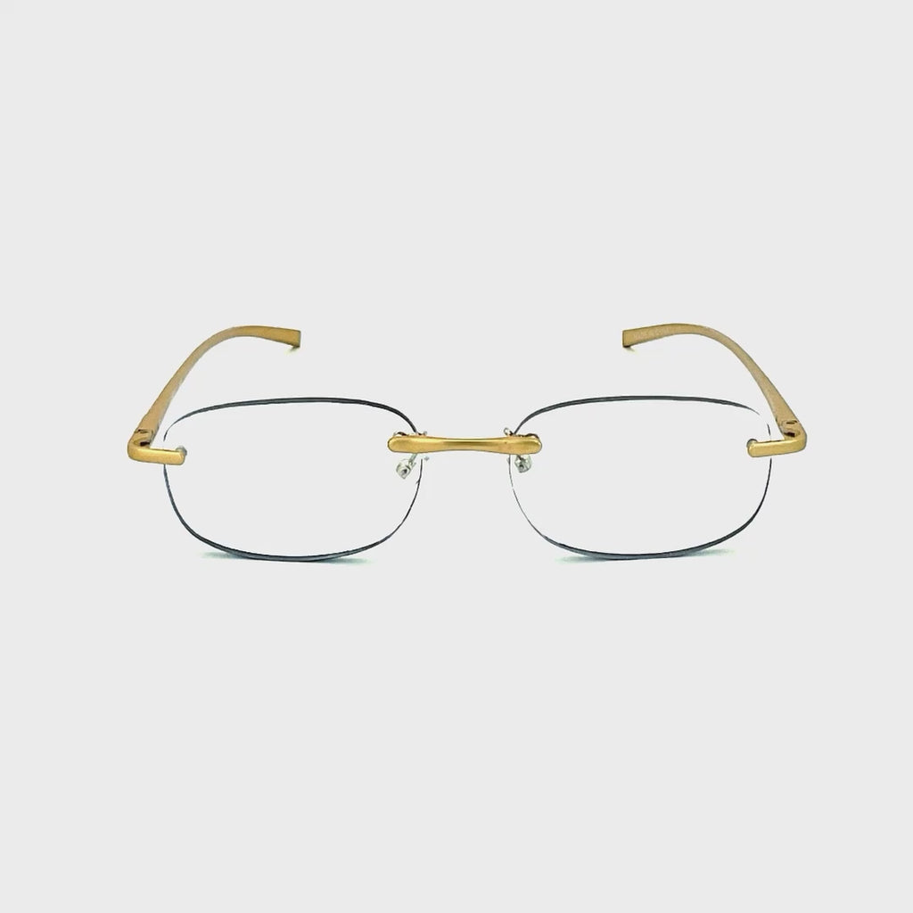Schweet Fully Magnified Frameless Oval Reading Glasses with Aluminum Temples Gold Frame