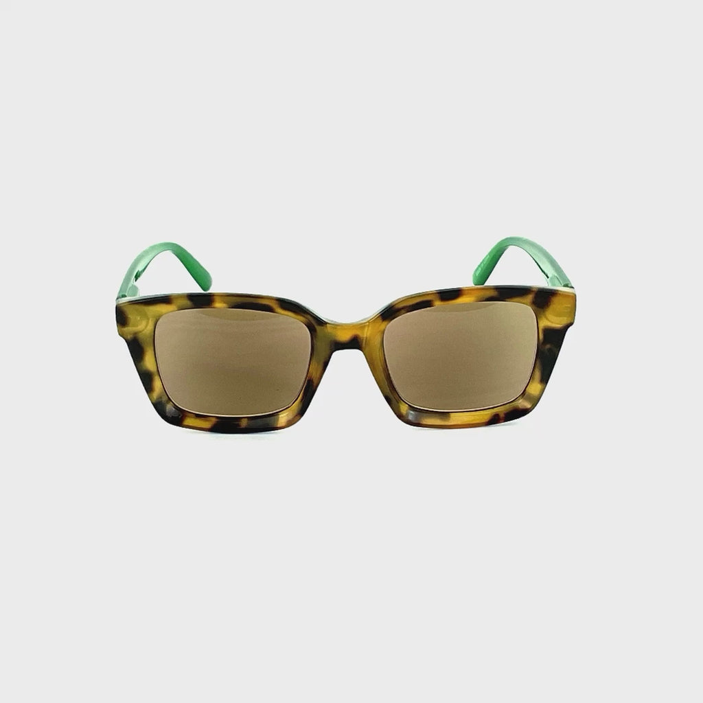 In Your Face Square Frame Fully Magnified Reading Sunglasses Green Frame