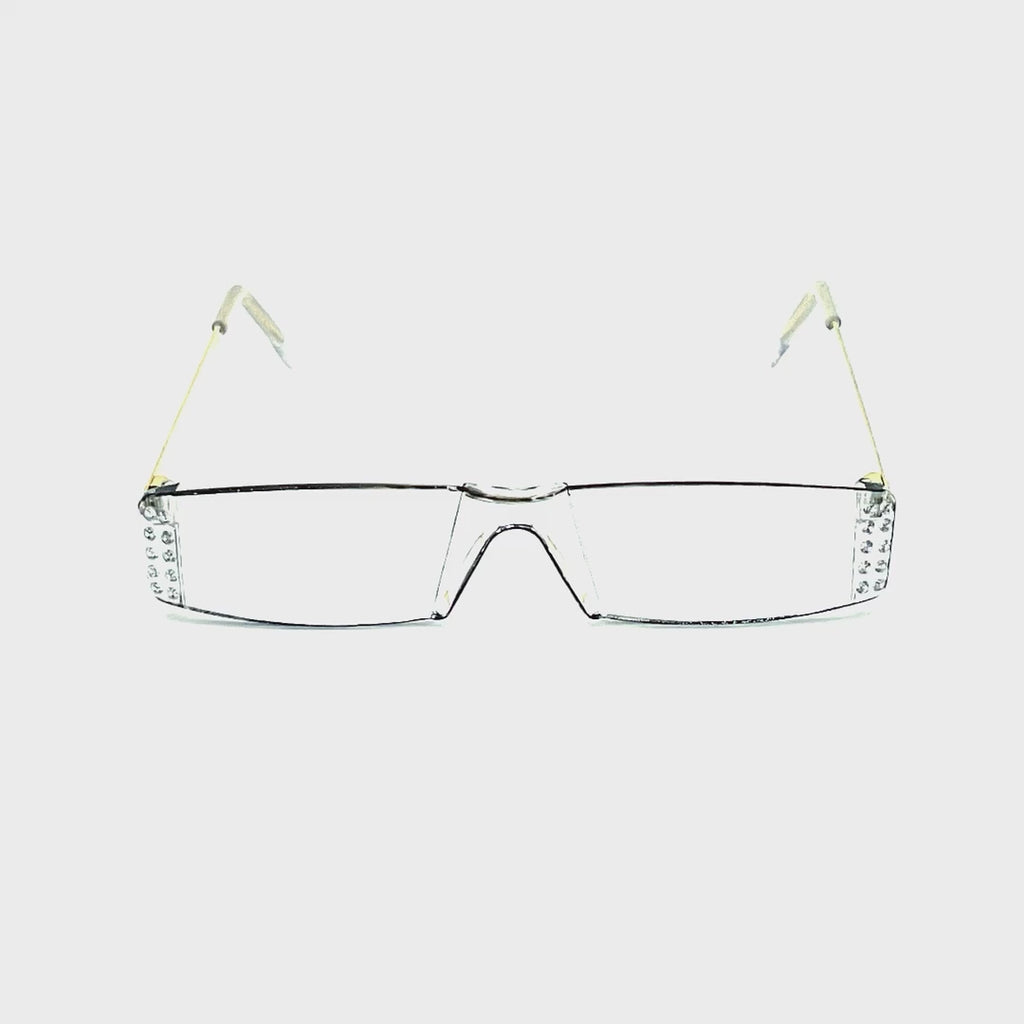 Shiner Clear Frameless Glitzy Reading Glasses with Metal Temples Gold Frame