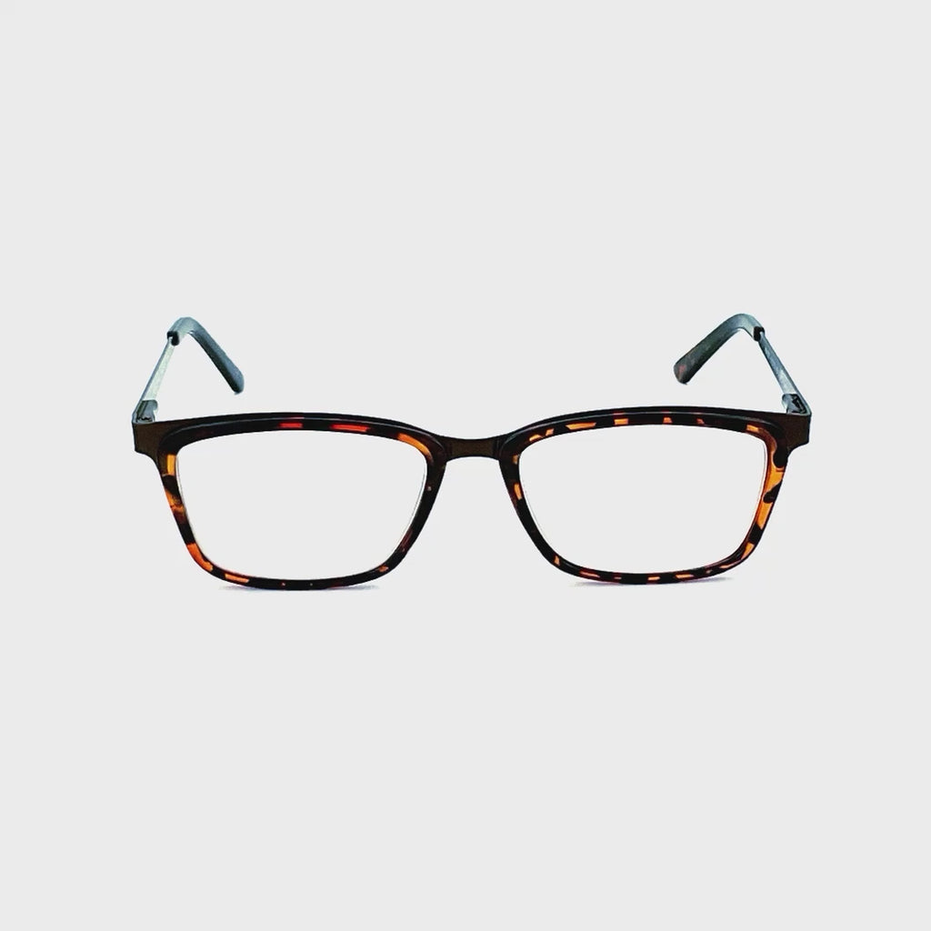 Righto Fully Magnified Rectangular Metal Frame Acetate Trim Reader. Tortoise Frame