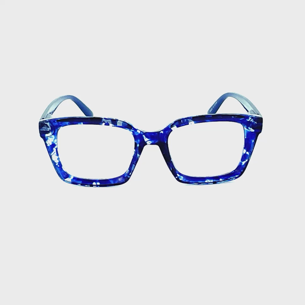 Wild Side Fully Magnified Colorful Square Reading Glasses With Matching Case Blue Frame