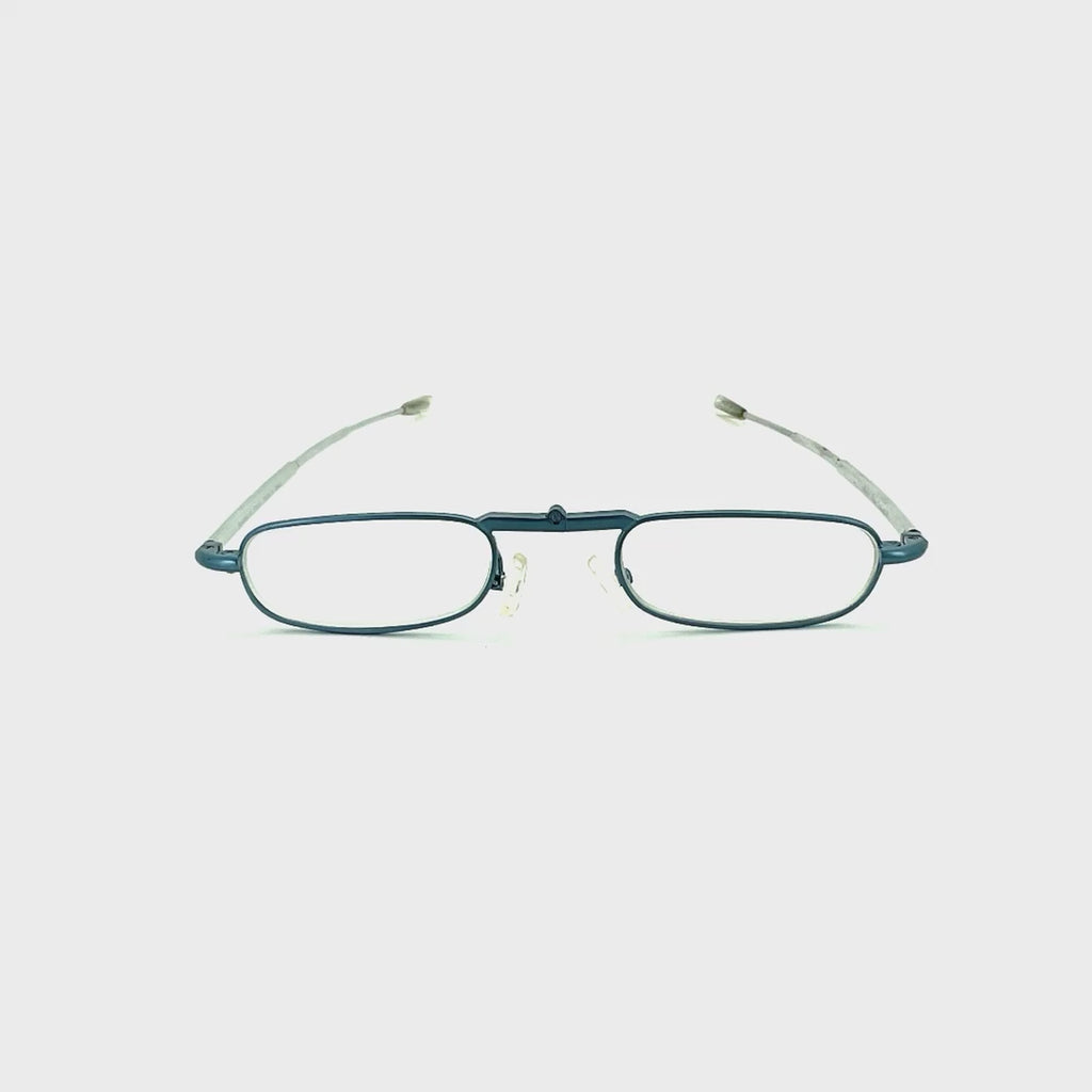 Trendies Pocket Eyes By Cinzia Oval Shape Folding Reading Glasses with Clamshell Metal Case Blue