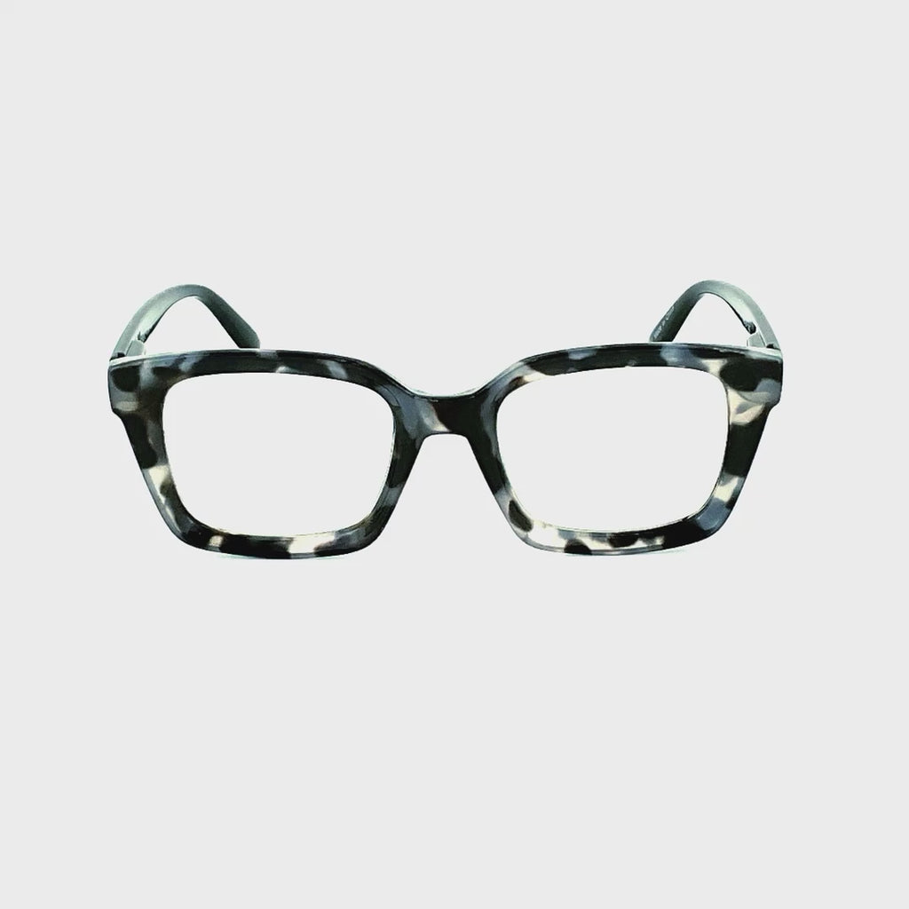 Wild Side Fully Magnified Colorful Square Reading Glasses With Matching Case Black Gray Frame