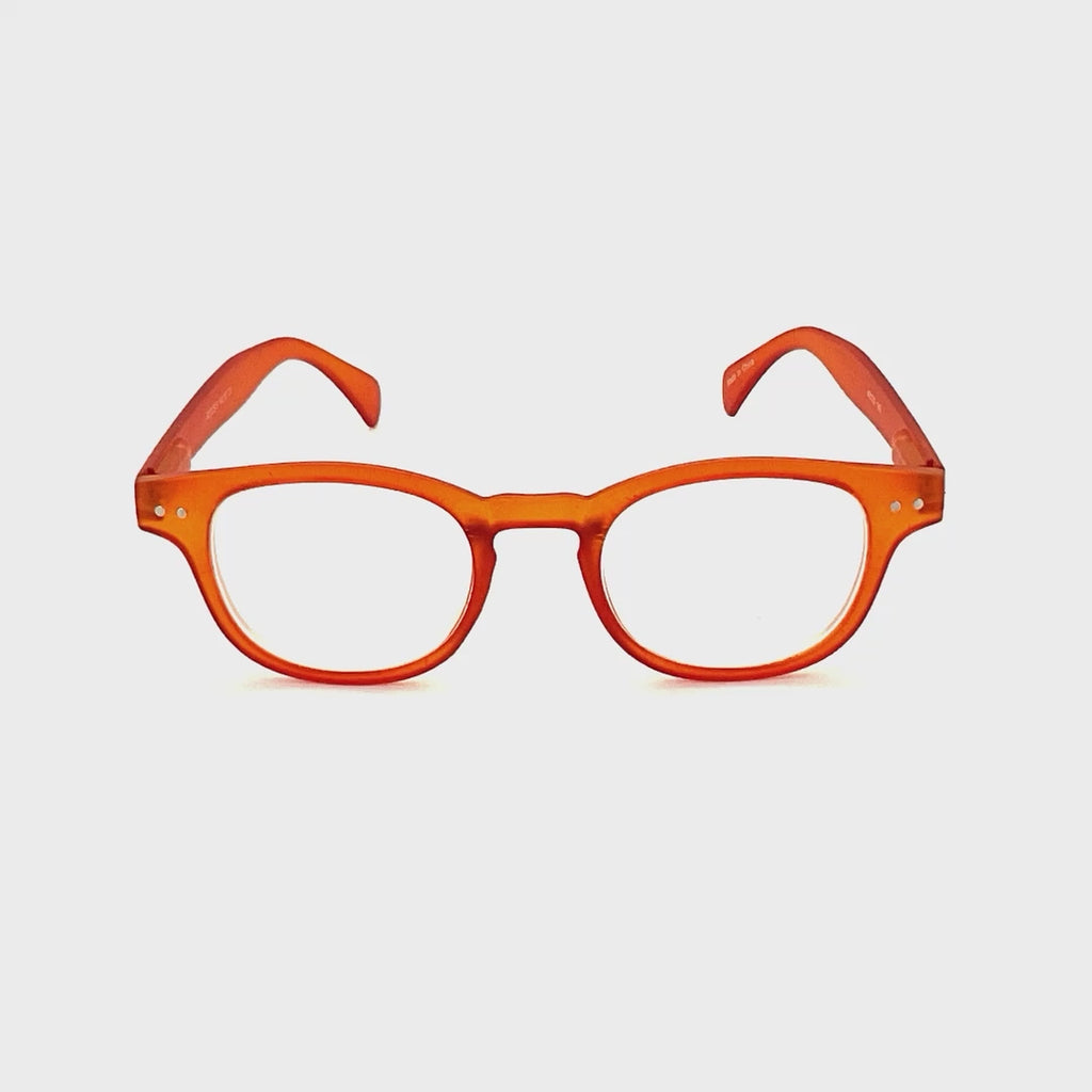 Doll Dizzy High Power Large Round Shape Colorful Spring Temple Reading Glasses up to +6.00 Orange Frame