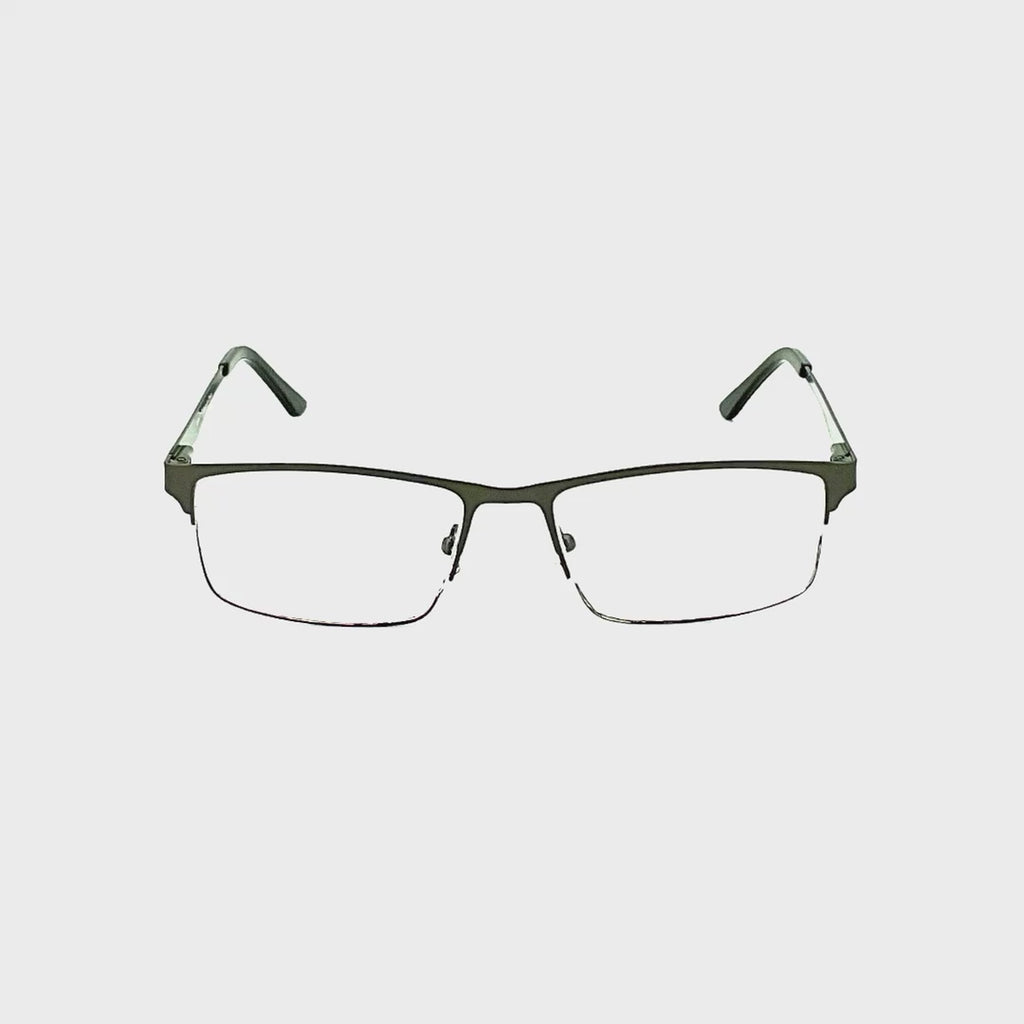The Boss Fully Magnified Sunglass Rectangular Metal Half Frame Reader. Steel Frame