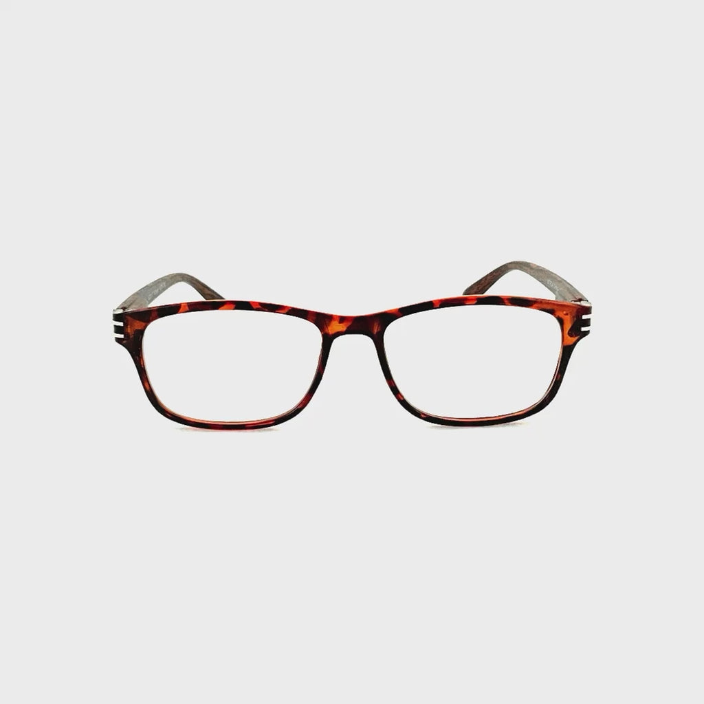 Wood Tone Wayfarer Readers With Clear Case