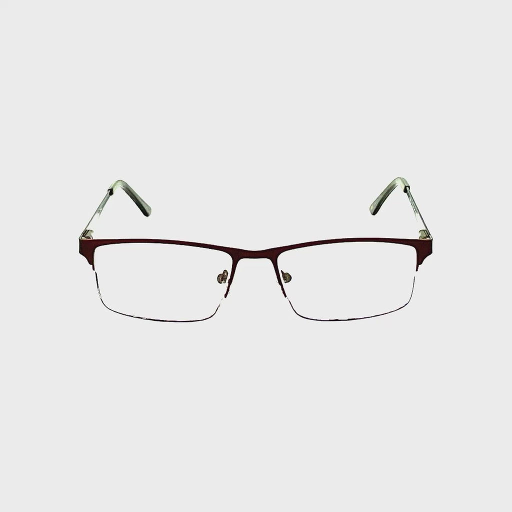 The Boss Fully Magnified Sunglass Rectangular Metal Half Frame Reader. Copper Frame