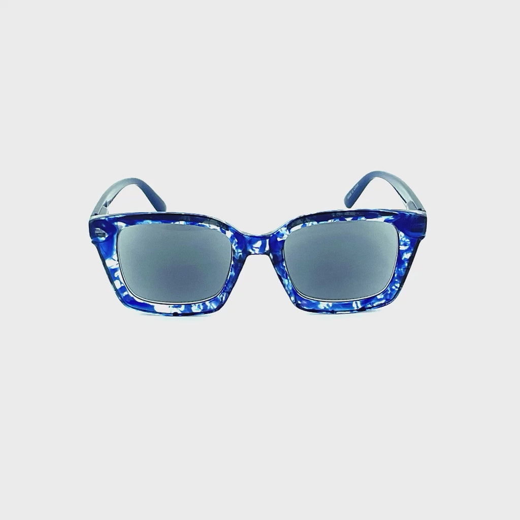 In Your Face Square Frame Fully Magnified Reading Sunglasses Blue Frame