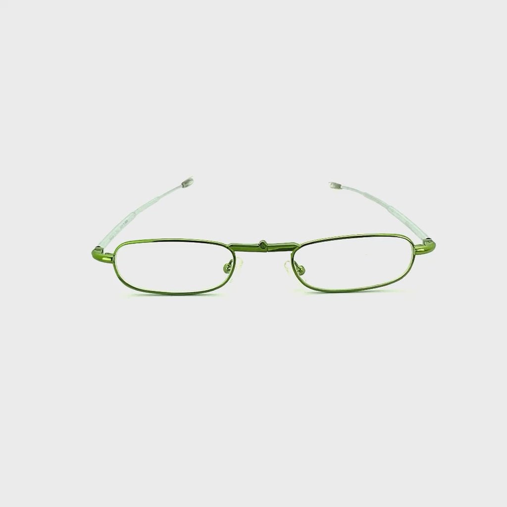Trendies Pocket Eyes By Cinzia Oval Shape Folding Reading Glasses with Clamshell Metal Case Green