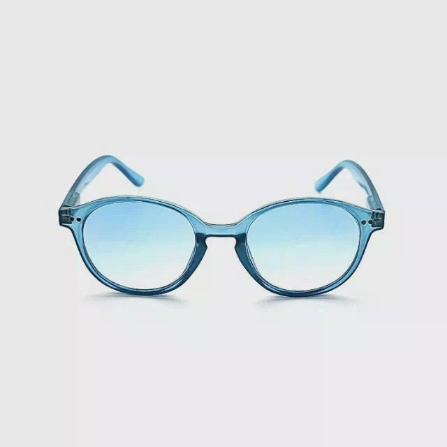 Zen Round Keyhole With Spring Hinge Reading Sunglasses with Fully Magnified Colorful Lenses blue frames