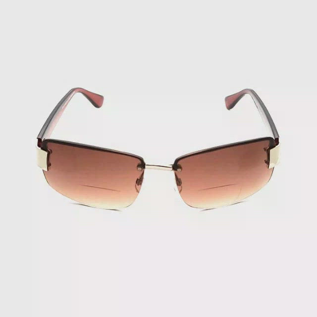 On The Beam Frameless Metal Bifocal Reading Sunglasses Red Silver Frame