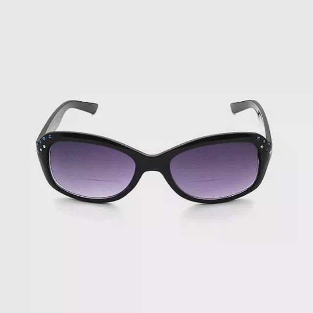 Supermurgitroid Small Rhinestone Bifocal Reading Sunglasses black frame