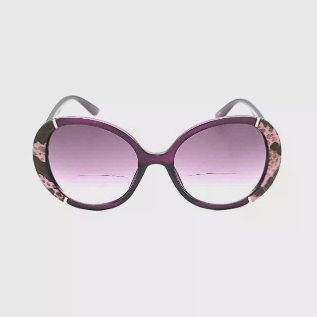Circled Women's Large Snake Skin Bifocal Reading Sunglasses purple snakeskin