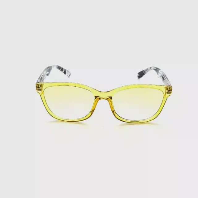 Zen Cat Eye Spring Hinge Reading Sunglasses With Colorful Fully Magnified Lenses yellow frames