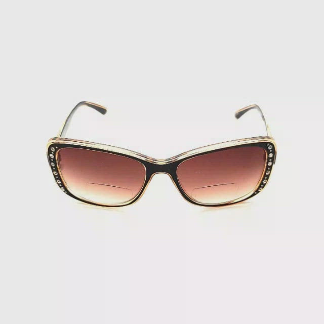 Fox Rhinestone Glitz Bifocal Reading Sunglasses Brown Frame