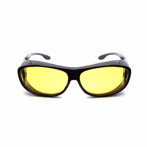 Polarized Fitover Night Driving Sunglasses - Yellow Lens, UV400, Over Prescription Glasses, Black Frame