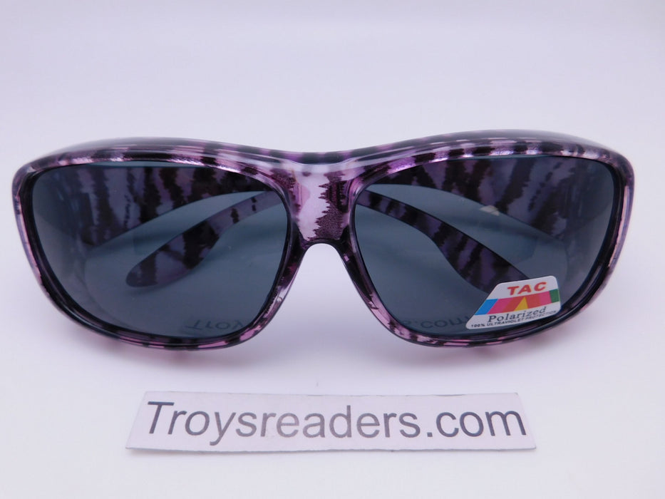 63MM Polarized Transparent Swirl Fit Overs in Six Designs Fit Over Sunglasses Light Purple Tiger 