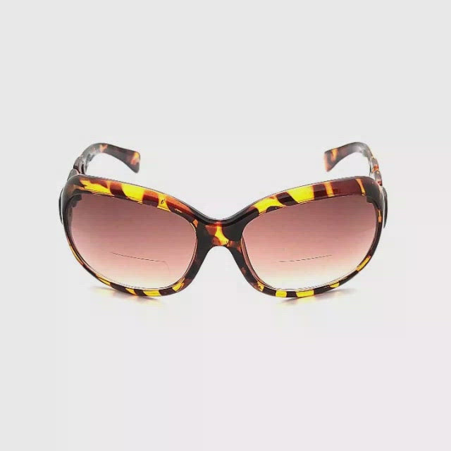 Dame Ladies Premium Large Frame Chain Temple Bifocal Reading Sunglasses tortoise frame
