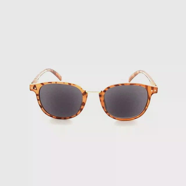 Fab Rivet Metal Bridge Round Reading Sunglasses with Fully Magnified Lenses Tan tortoise frame