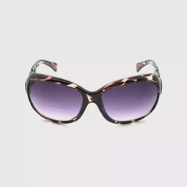 Dame Ladies Premium Large Frame Chain Temple Bifocal Reading Sunglasses gray frame