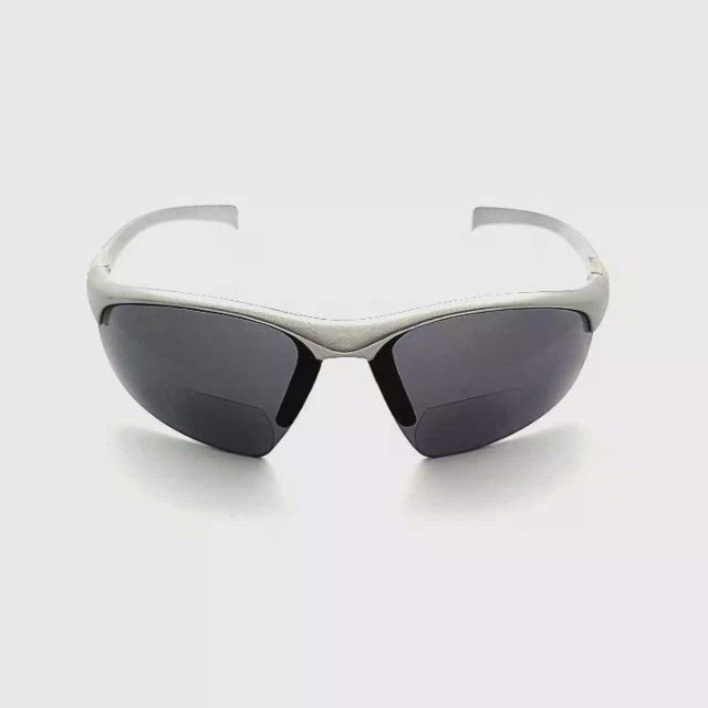 Radical Half Rim Sport Wrap Inner Bifocal Reading Sunglasses silver frame