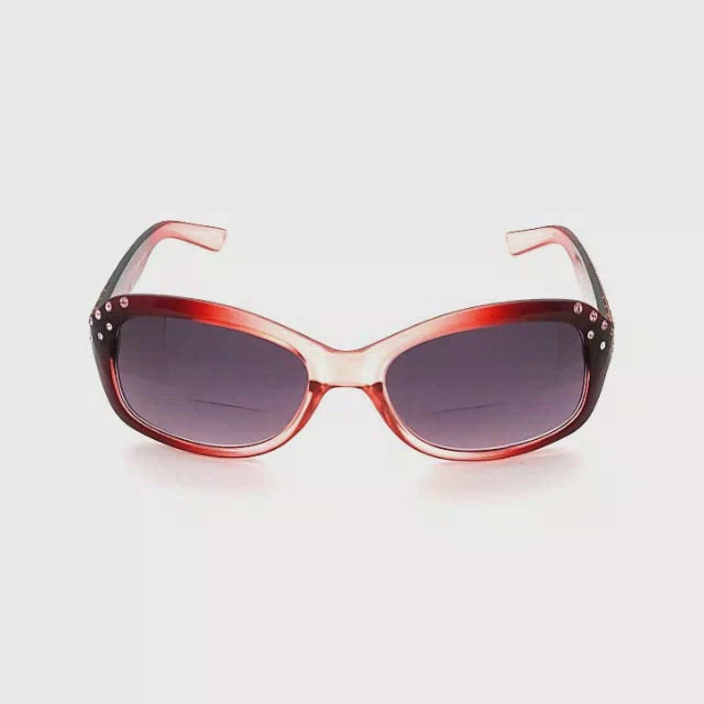 Supermurgitroid Small Rhinestone Bifocal Reading Sunglasses red frame
