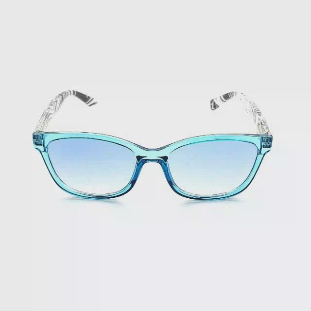 Zen Cat Eye Spring Hinge Reading Sunglasses With Colorful Fully Magnified Lenses blue frames