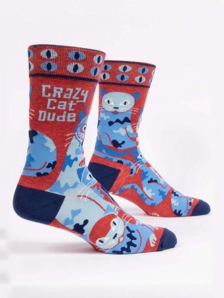 BlueQ Men Crew Socks Crazy Cat Dude Socks 