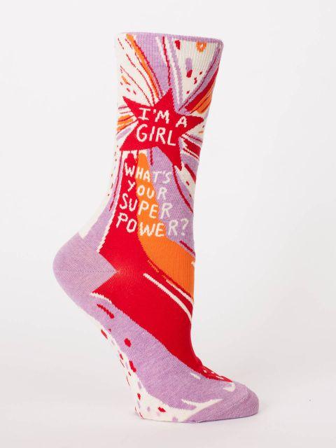 BlueQ Women Crew Socks I'm A Girl Superpower Socks 