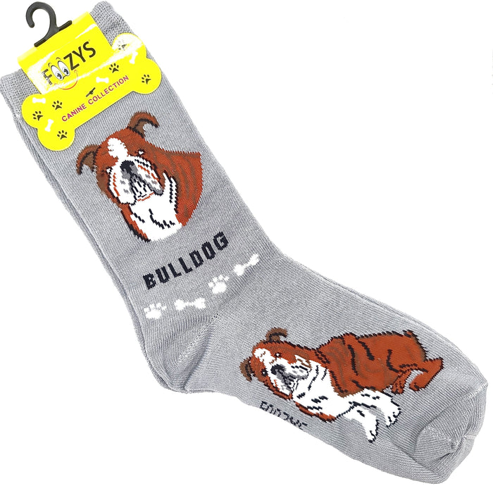 Bulldog Socks Foozys Unisex Crew Socks Gray 