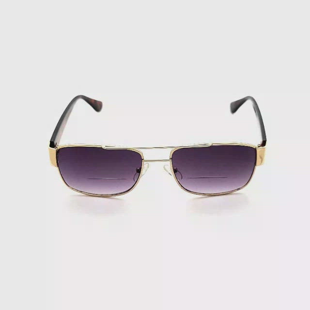 Gold Tortoise Frame Grandstand Square Aviator Metal Bifocal Reading Sunglasses