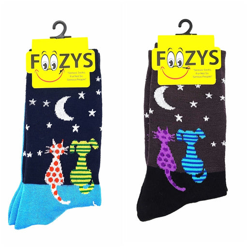 Cat & Dog Moonlight Socks Foozys Unisex Crew Socks 