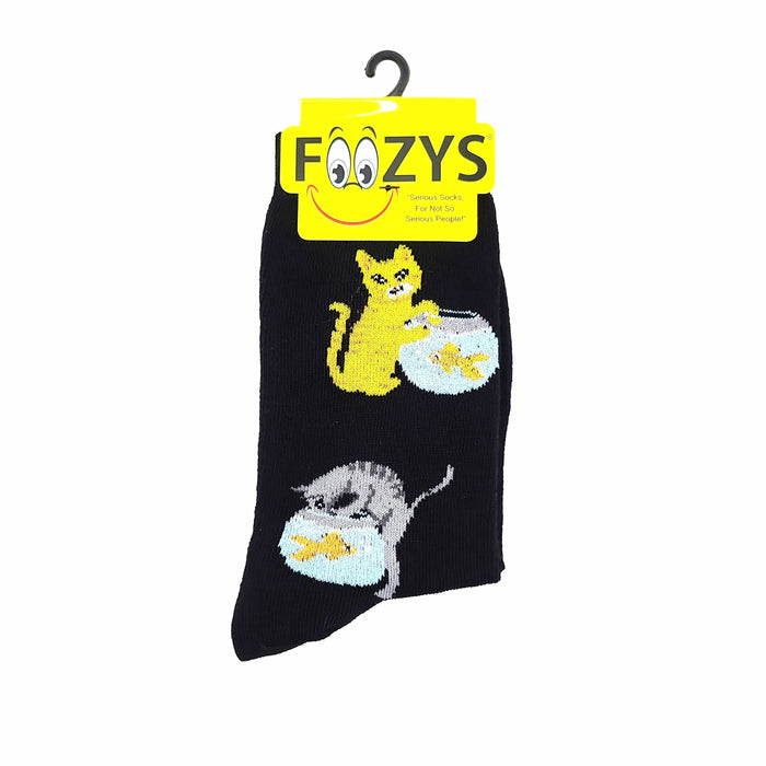 Cat Fishing Socks Foozys Unisex Crew Socks Black 