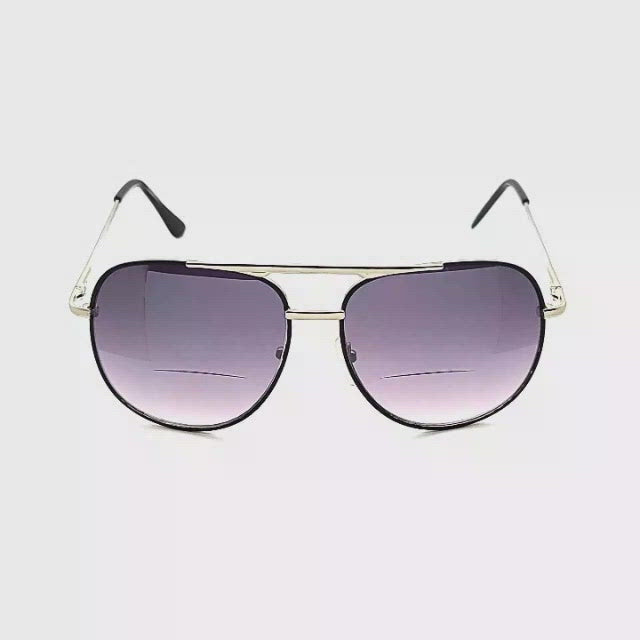 Tune Out Unique Metal Frame Aviator Bifocal Reading Sunglasses Silver Frame